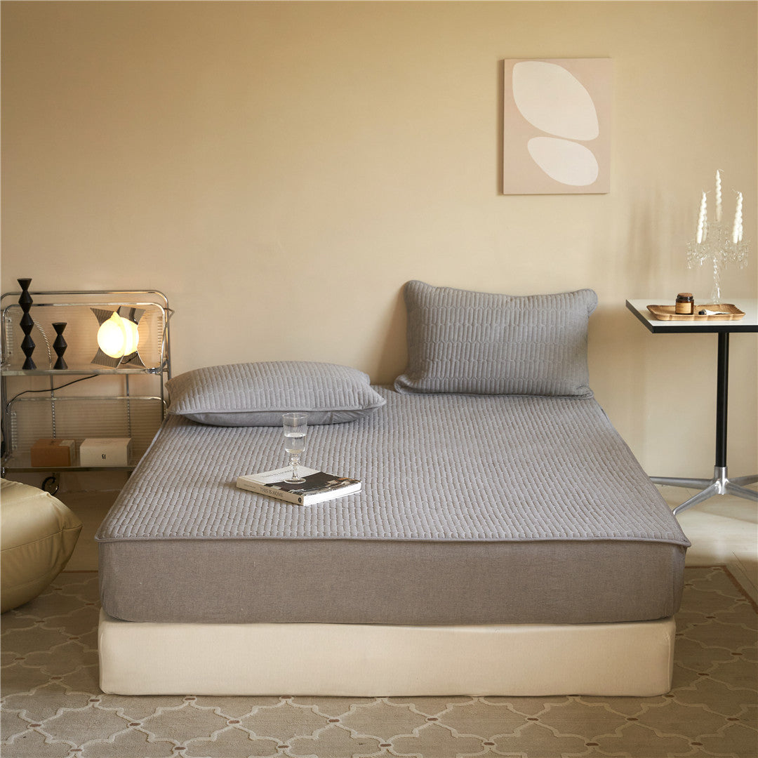 Quilted Mattress Pad and Pillow Sham Set with Deep-Fit Elastic and Breathable Microfiber Top