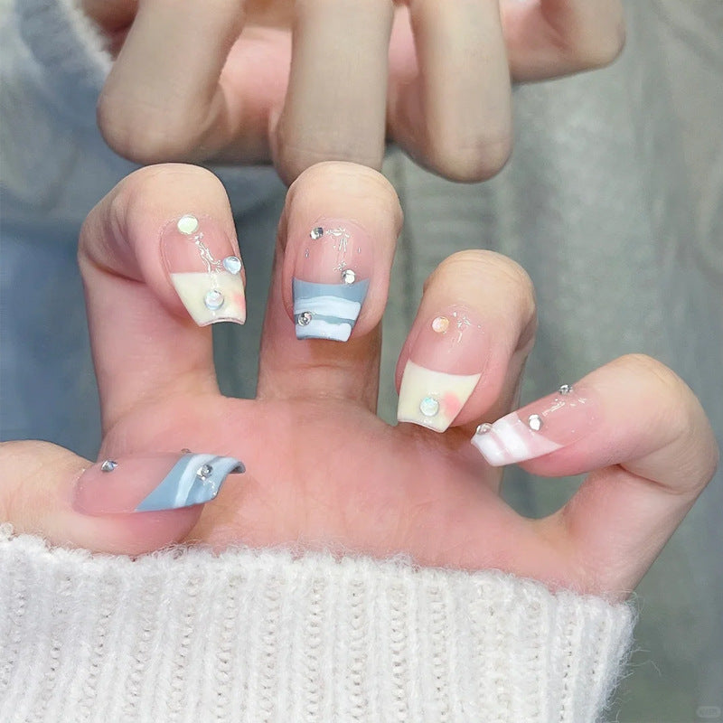 Artistic Press-On Nails with Rhinestone Accents Stornfield