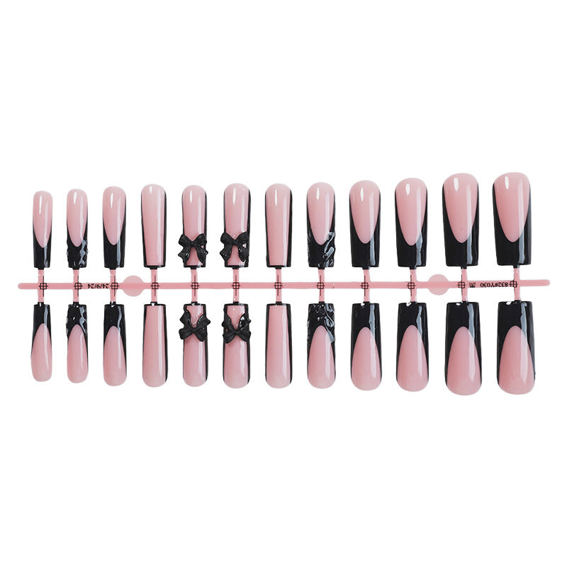 Decorative Press-On Nail Art Set with Elegant Bow Accents Stornfield
