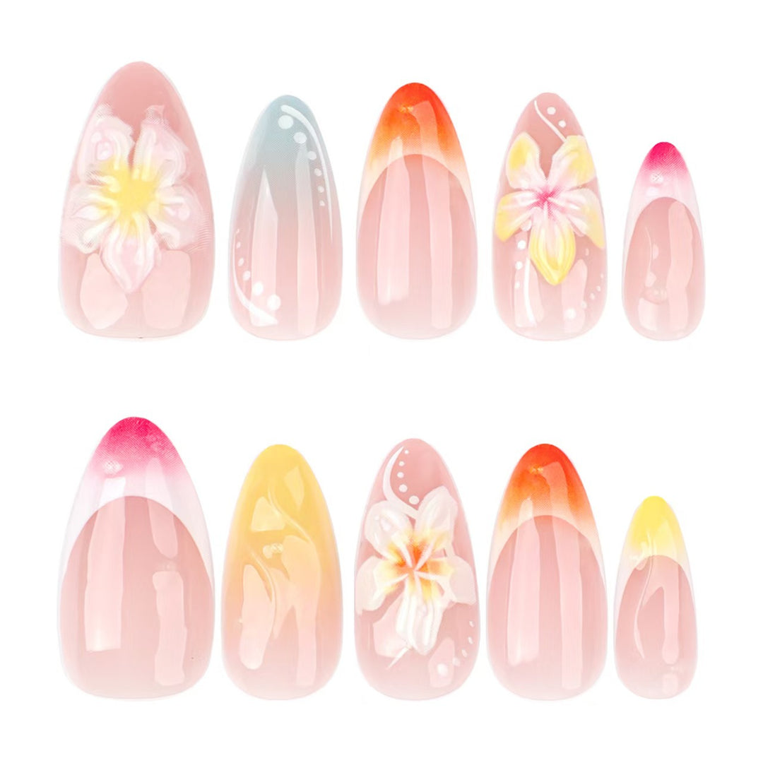 Artistic Press-On Nail Set with Floral and Ombré Designs Stornfield