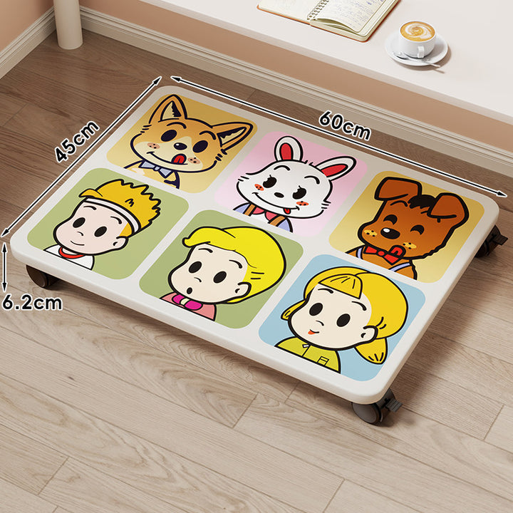 Low-Profile Wheeled Under-Bed Storage Tray with Cartoon Non-Slip Top