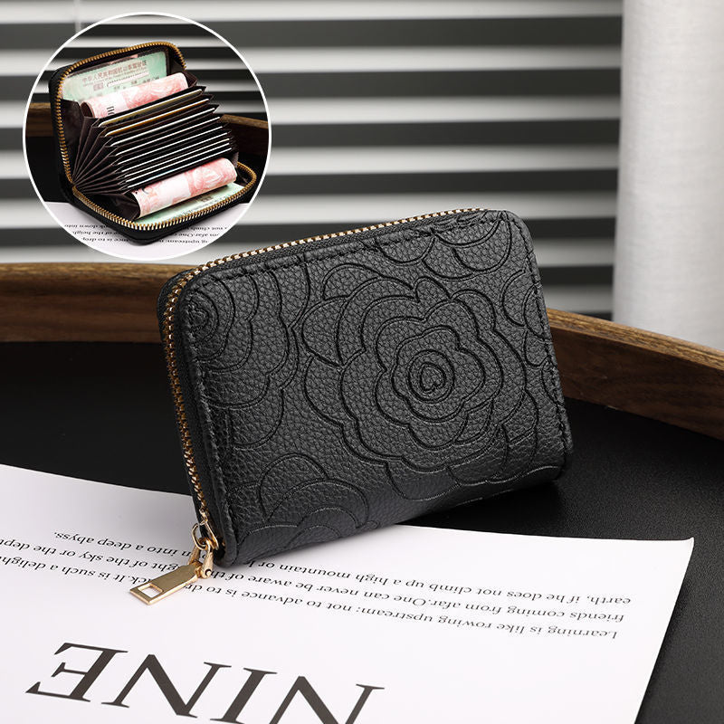 Elegant Floral Embossed Zip Wallet