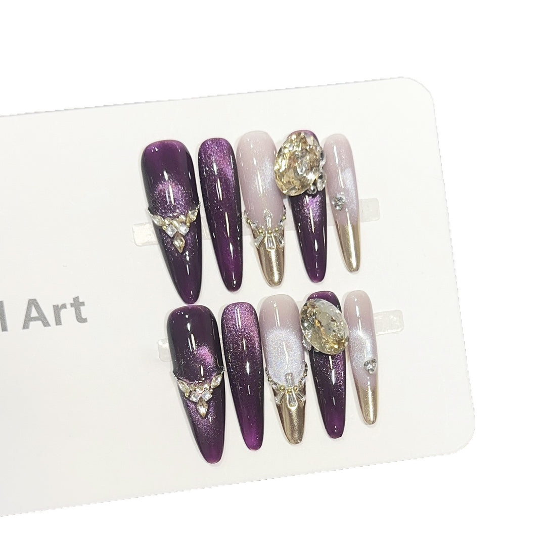 Elegant Stiletto Press-On Nail Set with Decorative Jewel Accents Stornfield