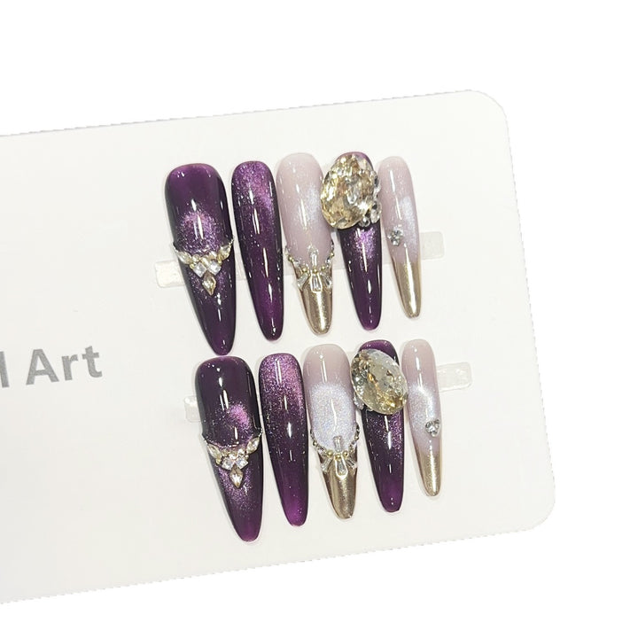 Elegant Stiletto Press-On Nail Set with Decorative Jewel Accents Stornfield