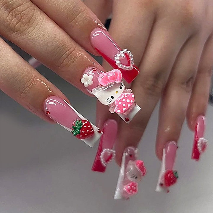 Glamorous artificial nail set with sparkling rhinestone embellishments and creative animal designs Stornfield