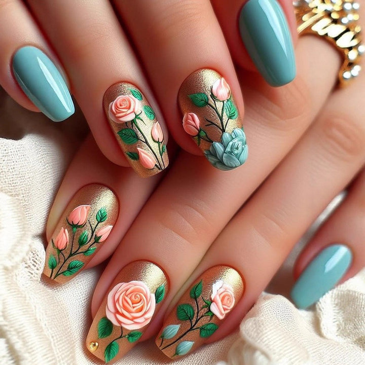 Elegant Artificial Nails with French Manicure and Glitter Effects Stornfield