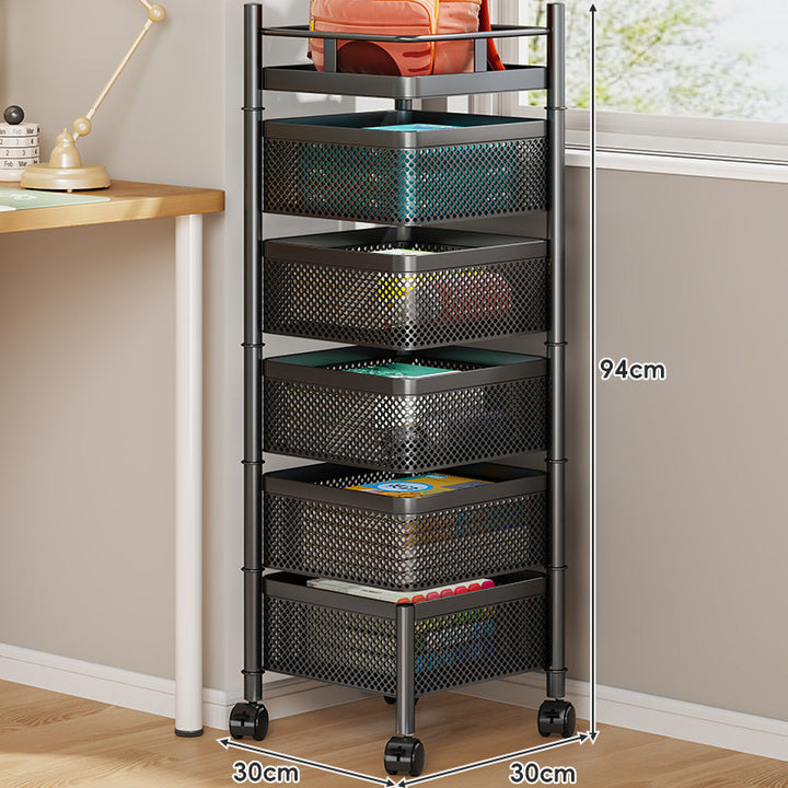 Compact Rolling Mesh Multi-Tier Corner Storage Cart