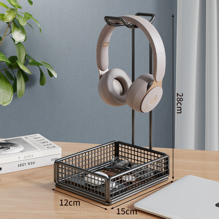 Desktop Headphone Stand with Integrated Mesh Accessory Tray
