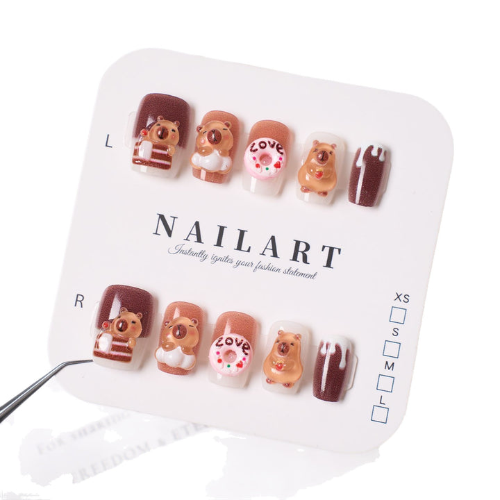 Cute Character-Themed Press-On Nail Set with 3D Bear Designs Stornfield