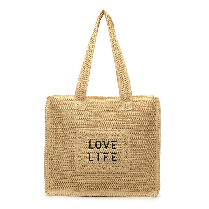Woven Straw Tote Bag with Inspirational Print
