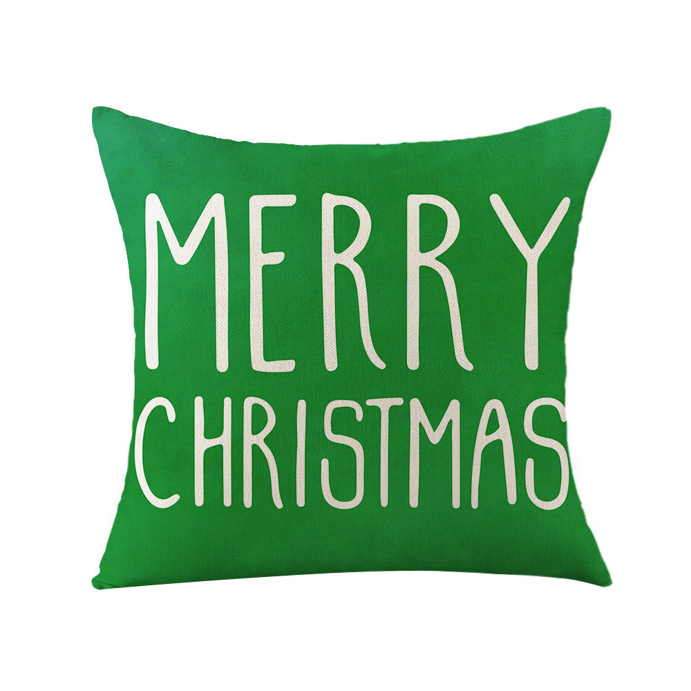 Holiday Linen Throw Pillow Cover with Merry Bright Script and Ribbon Bow Accent