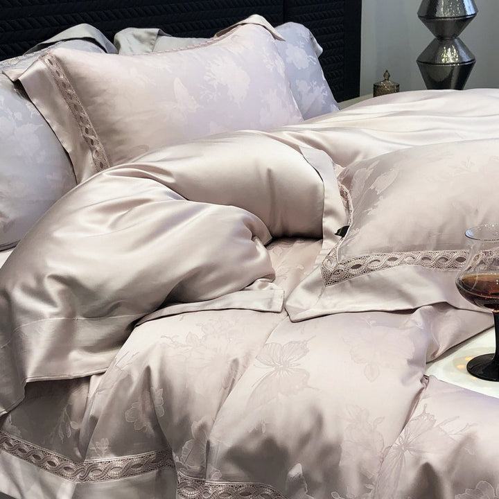 Luxury Satin Jacquard Duvet Cover Set with Embroidered Pillow Shams