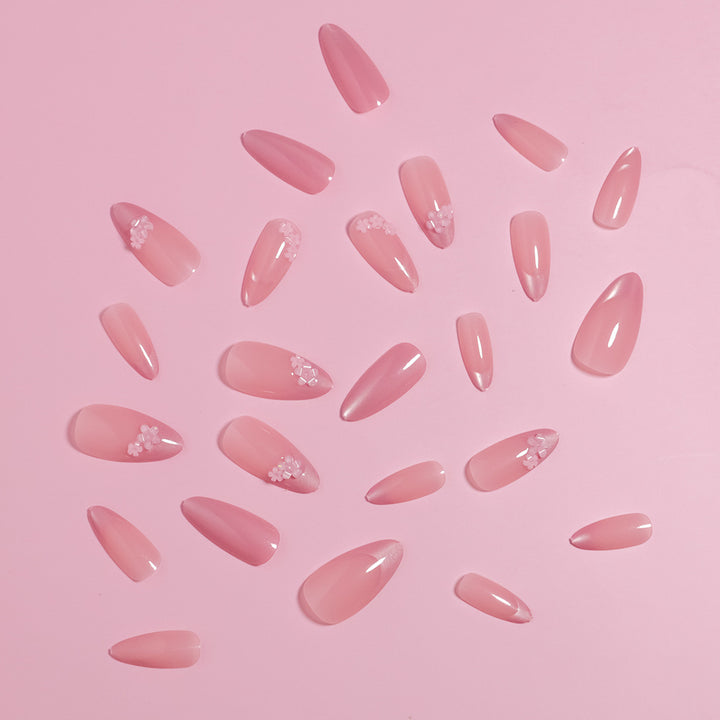 Floral Accent Almond-Shaped Press-On Nails Stornfield