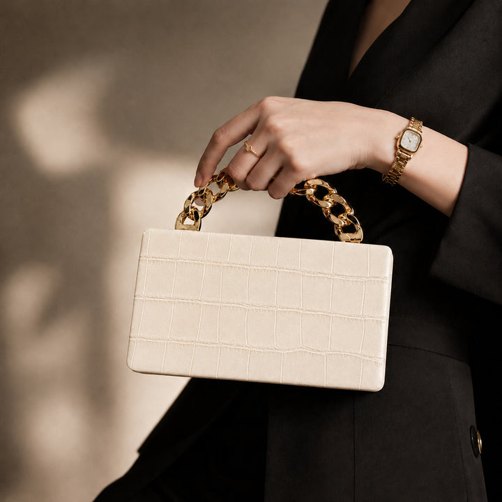 Structured Python-Embossed Handbag