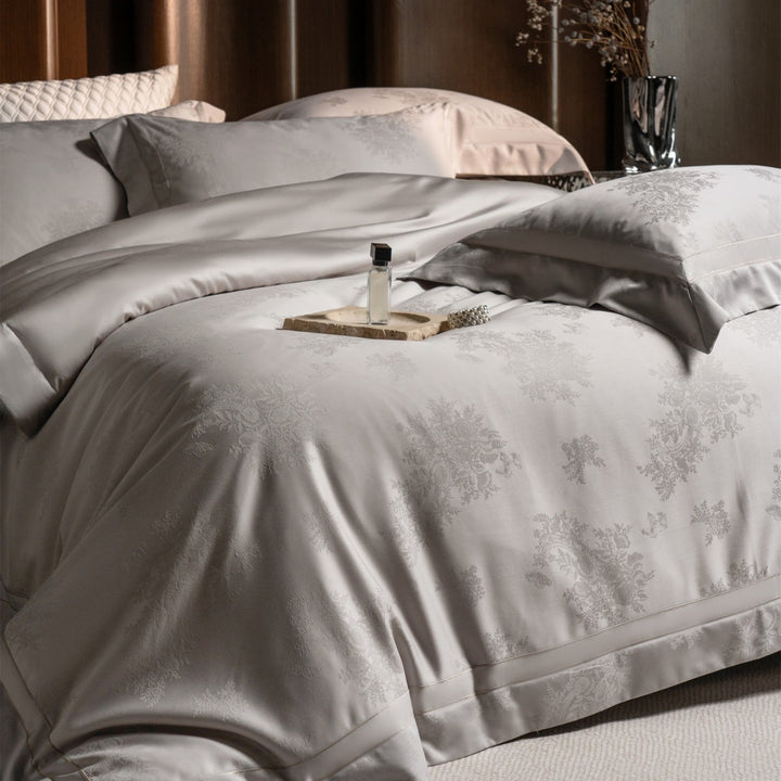 Luxury Damask Jacquard Sateen Duvet Cover Set with Hotel-Style Hem