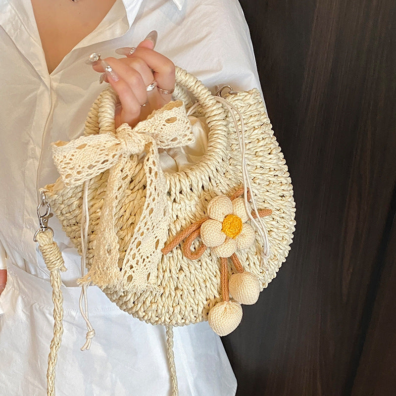 Handcrafted Floral Accent Straw Tote Bag