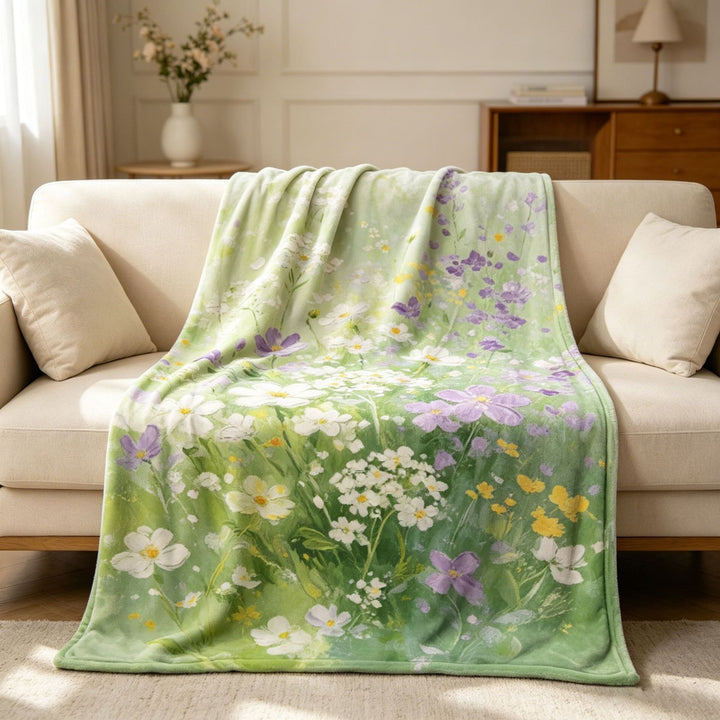 Floral Patterned Fleece Throw Blanket