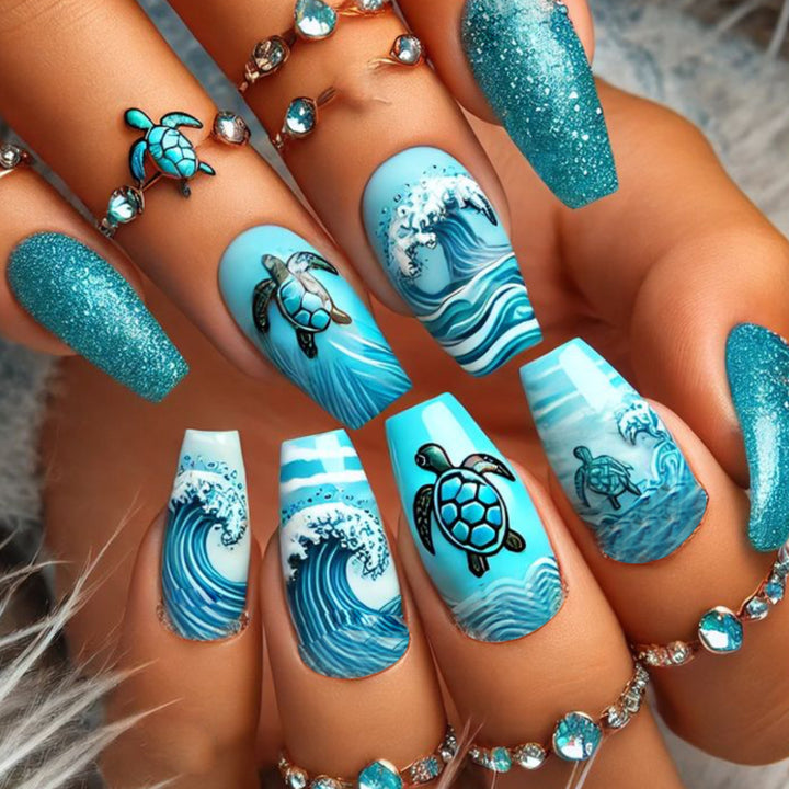 Artistic Ocean-Inspired Nail Art Extensions Stornfield