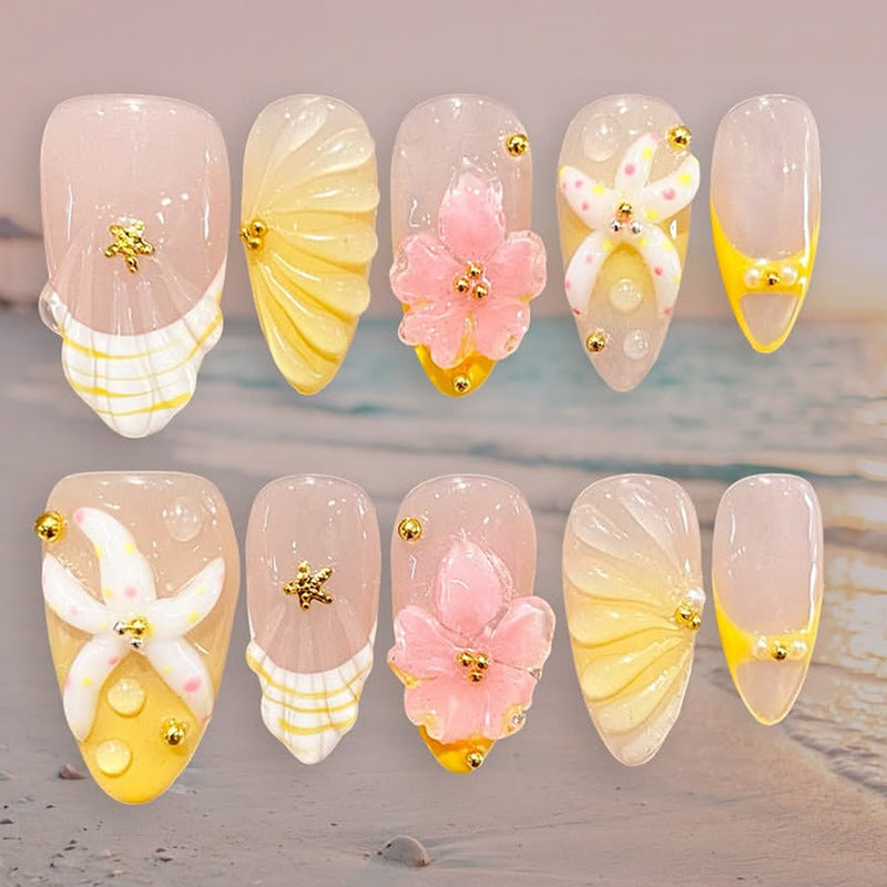 Artistic Press-On Nail Set with Floral and Decorative Designs Stornfield