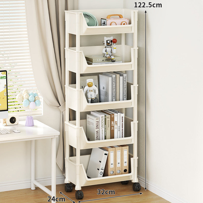 Compact Tiered Rolling Plastic Storage Cart with Swivel Casters and Front File Access