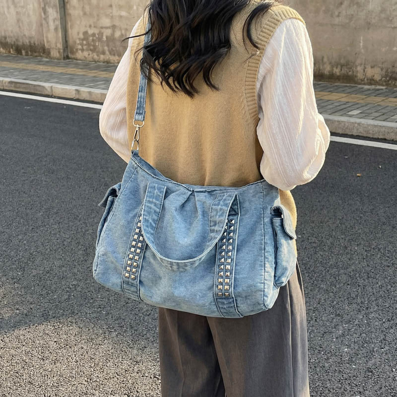 Distressed Denim Weekender Bag
