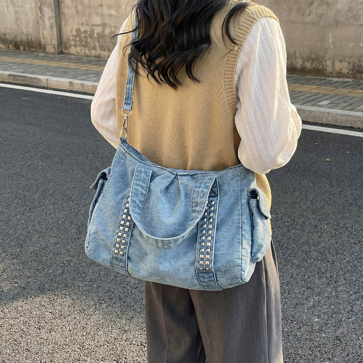 Distressed Denim Weekender Bag