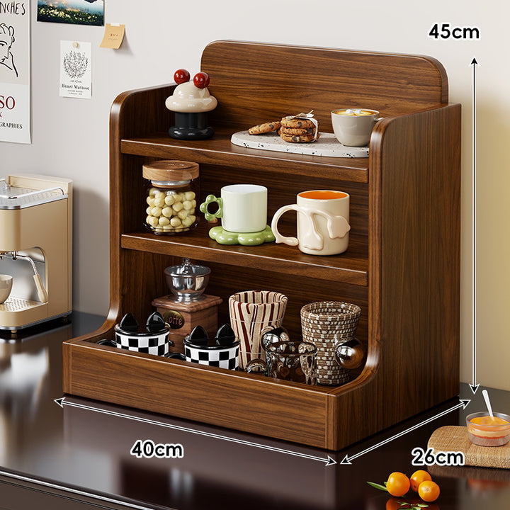 Solid Wood Countertop Multi‑Tier Mug, Jar and Spice Display Organizer
