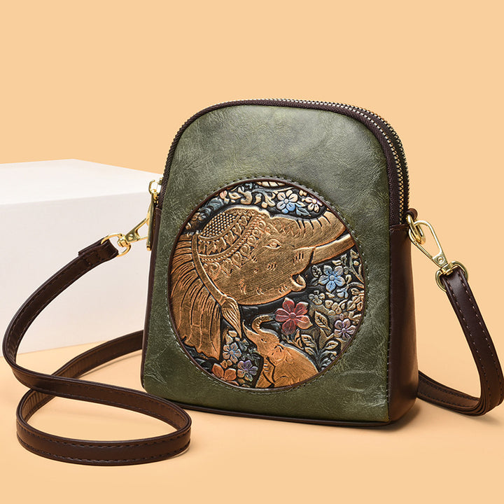 Artistic Embossed Leather Crossbody Bag