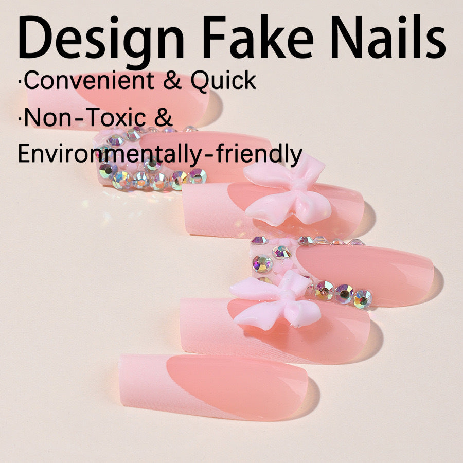 Artifical nail set with glamorous 3D bows and crystal embellishments Stornfield