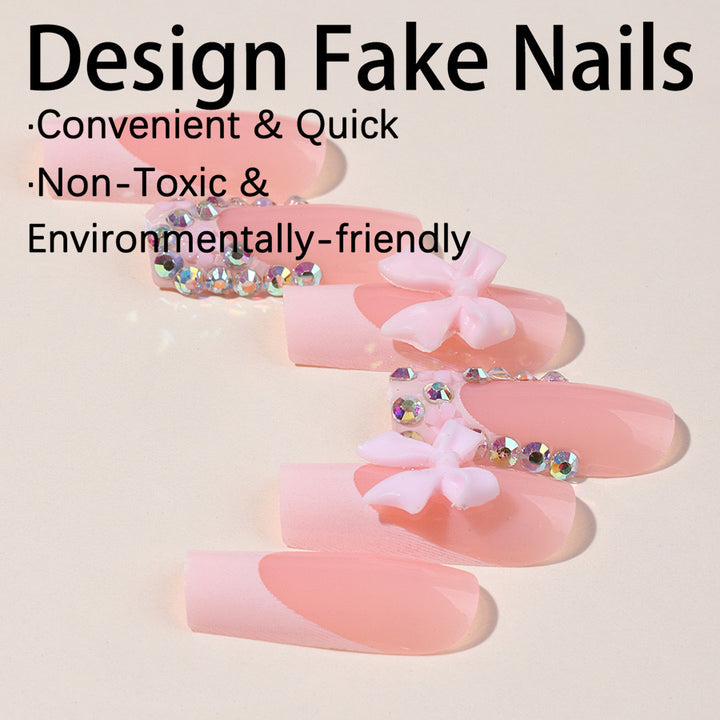 Artifical nail set with glamorous 3D bows and crystal embellishments Stornfield