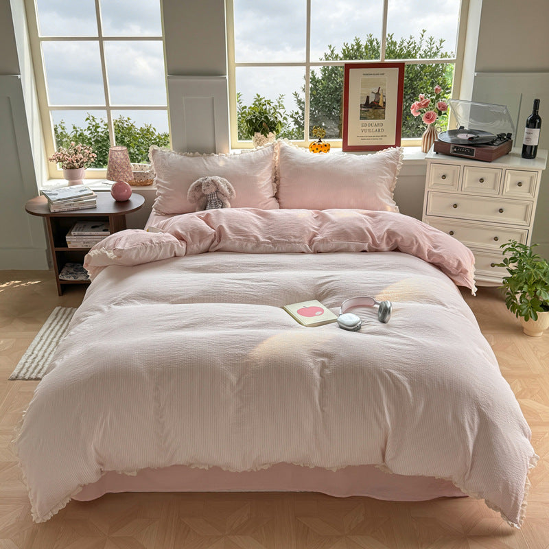 Ruffled Striped Duvet Cover Set
