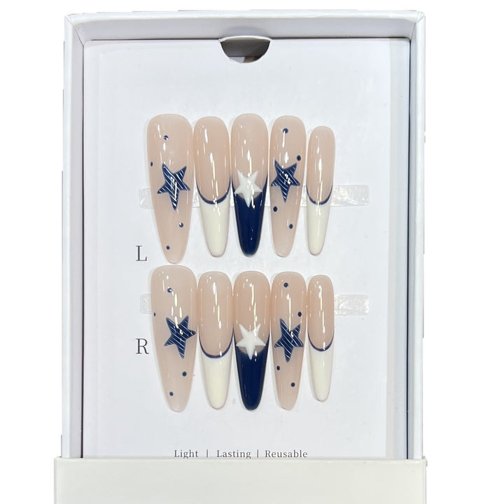 Artistic Stiletto Press-On Nail Set with Celestial Design Stornfield