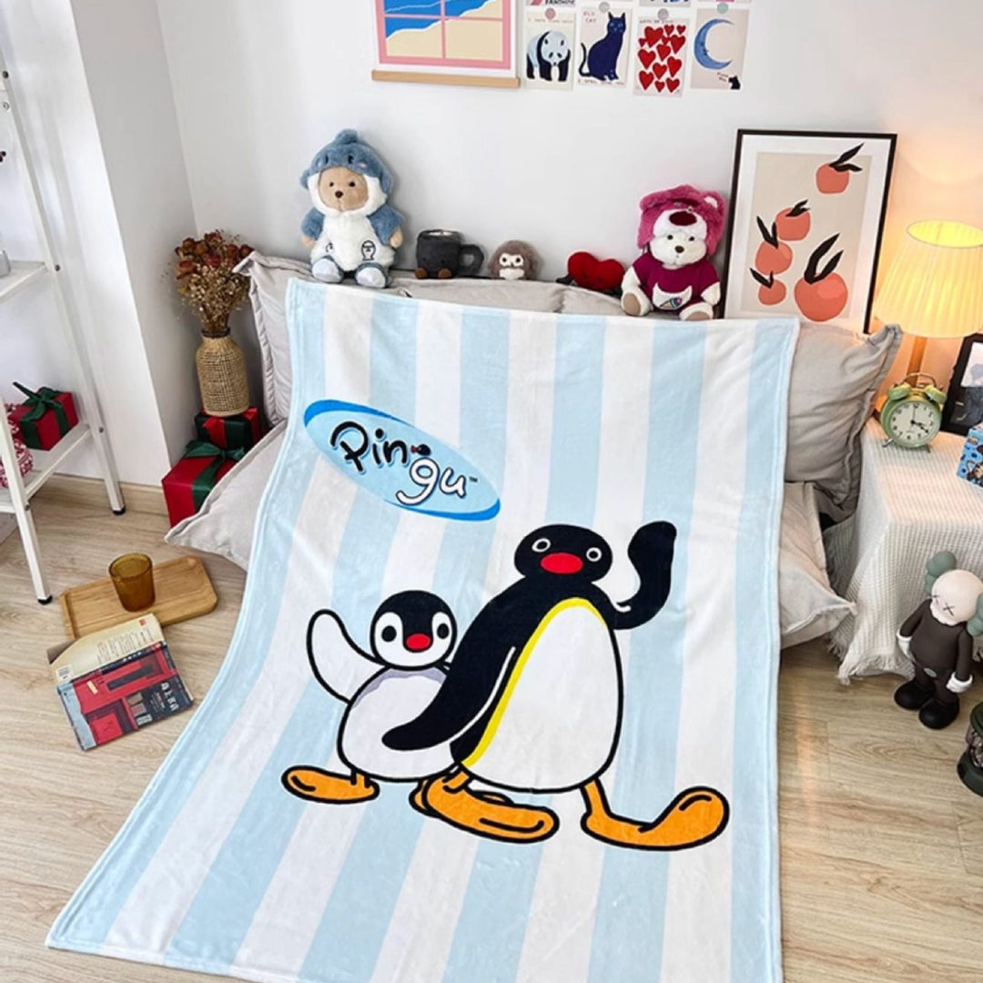 Fun Illustrated Penguin Plush Throw Blanket