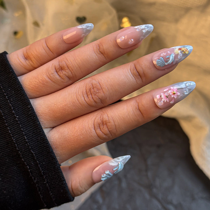 Artistic Floral-Design Press-On Nail Set Stornfield