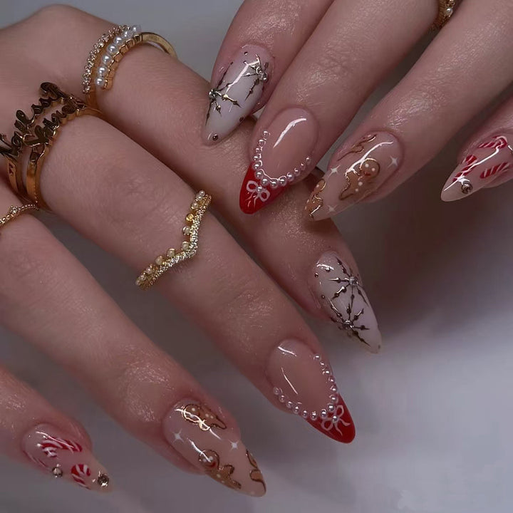 Artistic Gingerbread-Themed Press-On Nail Art Set Stornfield