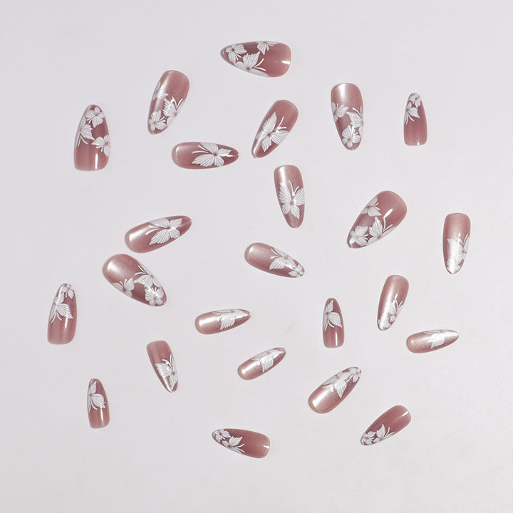 Premium Artistic Press-On Nails Set with Floral Accents Stornfield