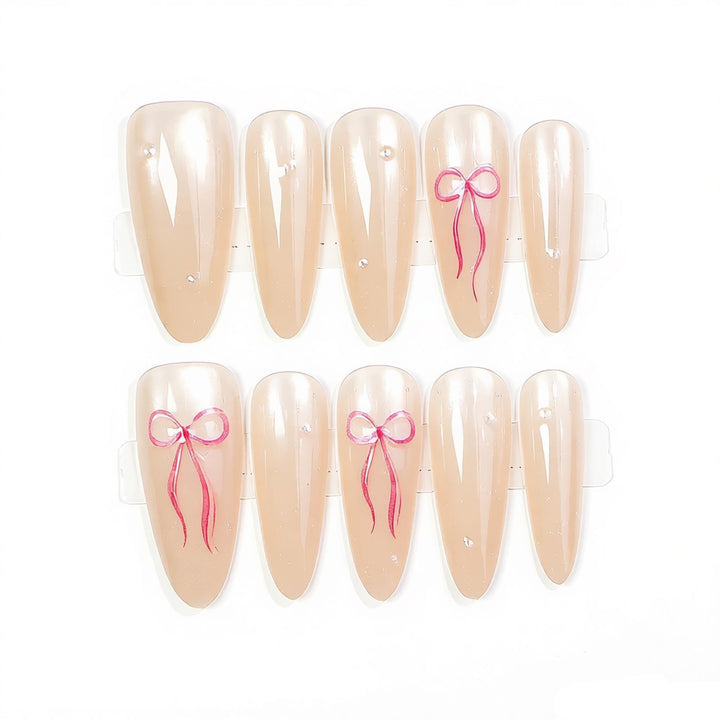 Elegant Press-On Nail Art Set with Bow Accents Stornfield