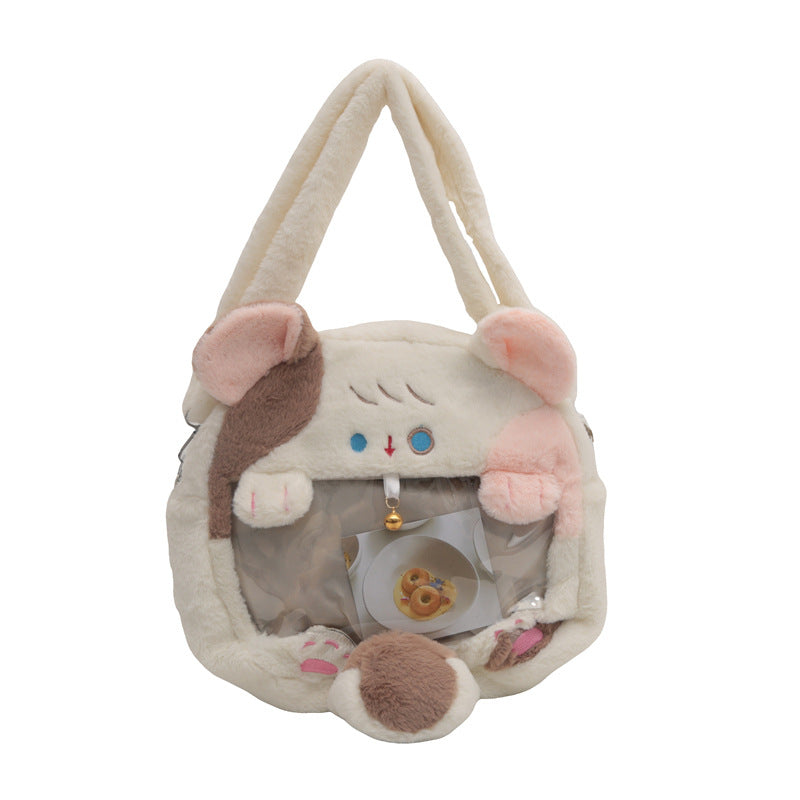Plush handbag with transparent window Stornfield