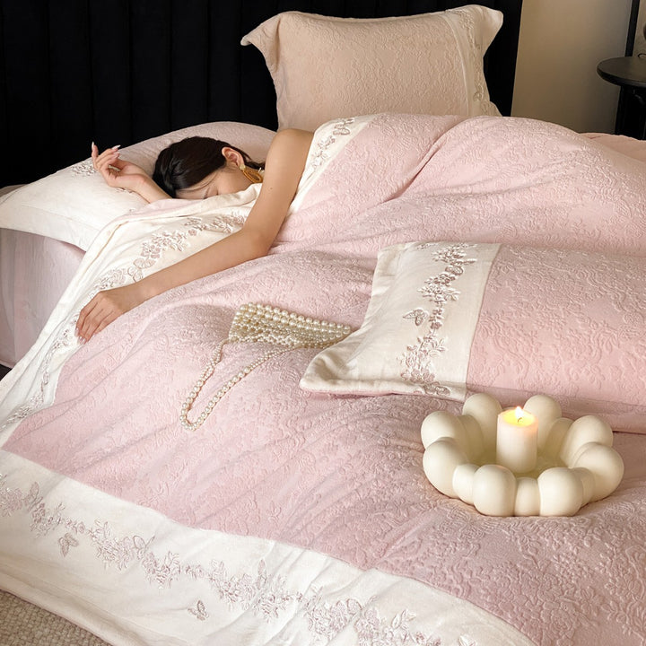 Embroidered Quilted Cotton-Sateen Duvet Cover Set with Floral & Butterfly Motif