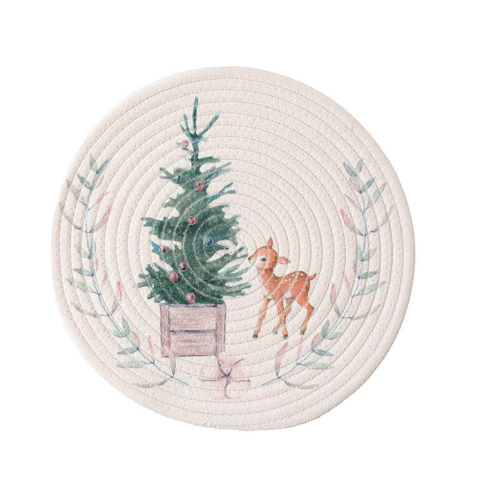 Round quilted table set placemat made of cotton blend with playful rhinoceros print