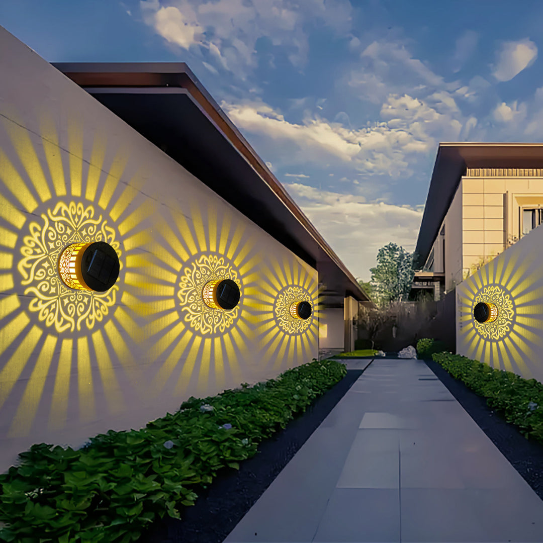 Decorative Solar Wall Lantern With Moroccan Cutout Projection Metal Outdoor Sconce Pair Stornfield