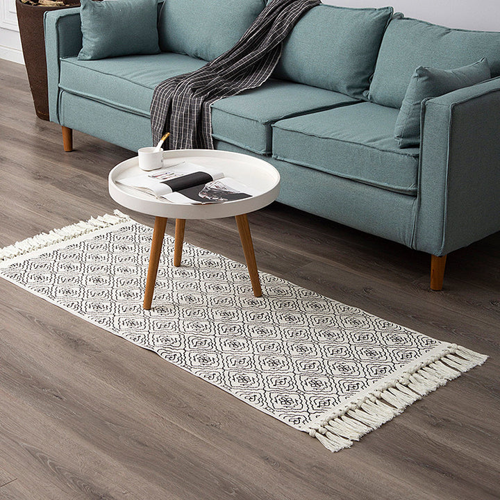 Woven cotton rug runner in Boho-Ethno pattern with fringes Stornfield
