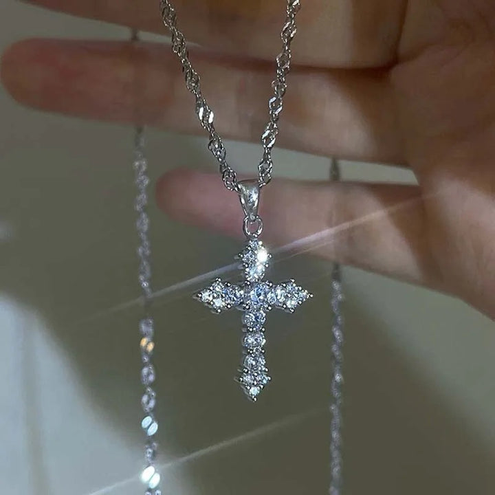 Cross pendant necklace with sparkling zirconia stones Stornfield