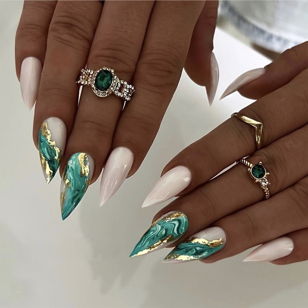 Artful Nail Extensions with Elegant Marbled Design Stornfield