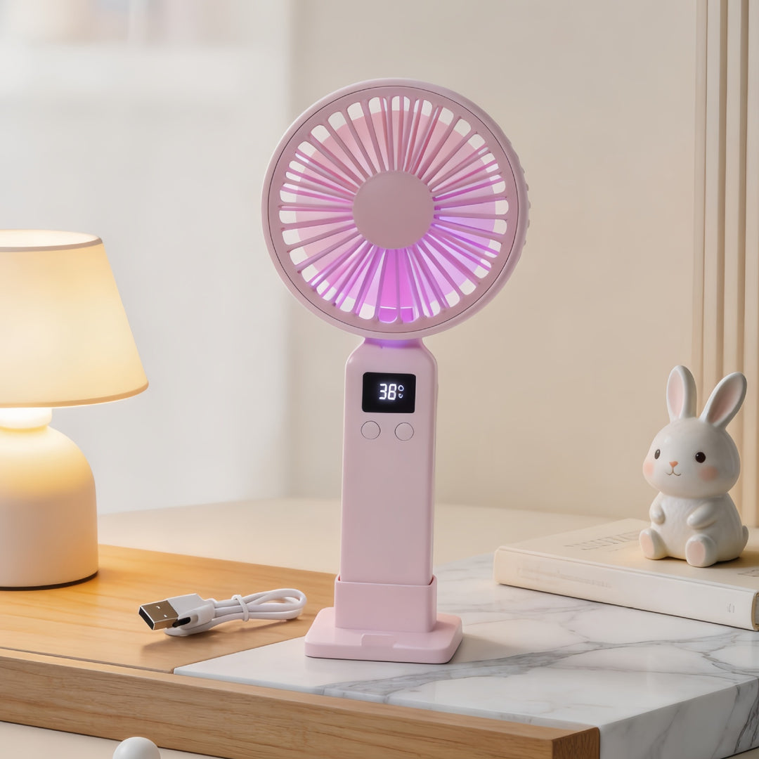 Ladies portable USB fan with digital speed display and ergonomic design Stornfield