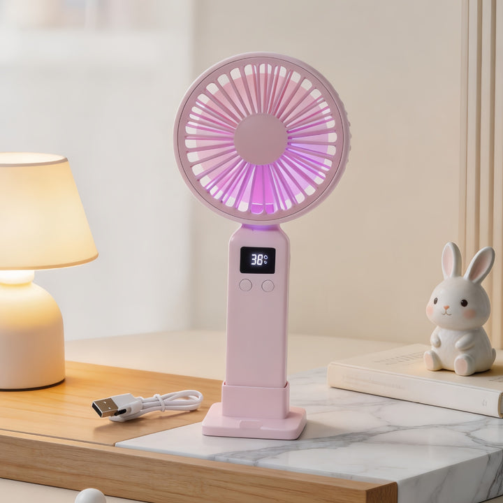 Ladies portable USB fan with digital speed display and ergonomic design Stornfield