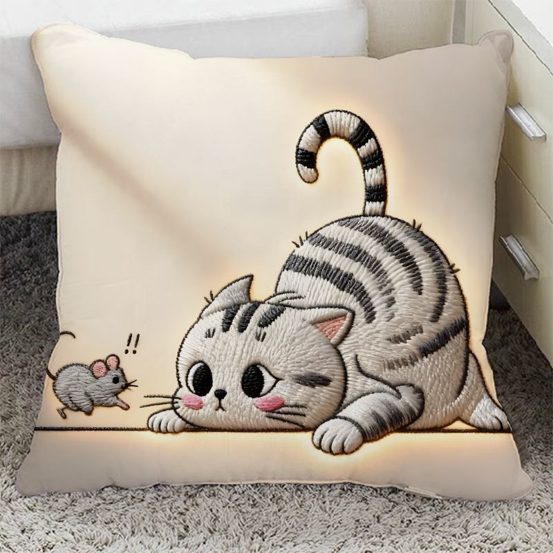 Cute Cat-Themed Decorative Cushion
