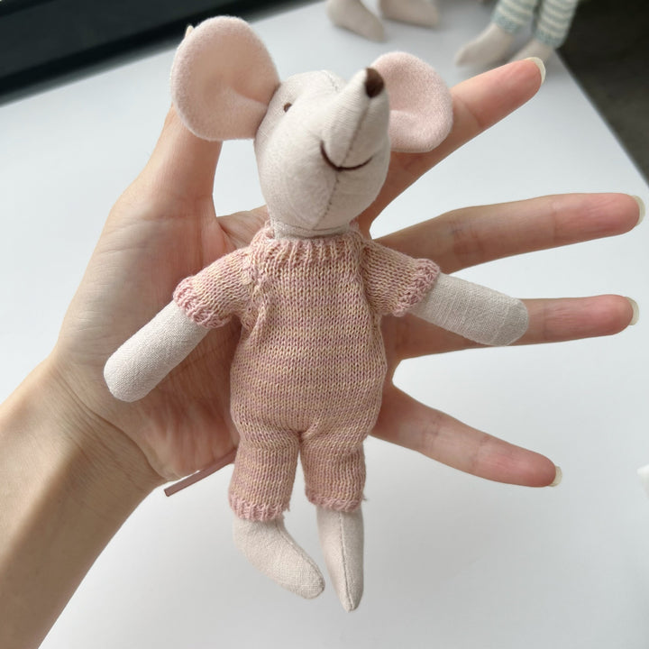 Handmade Linen Mouse Doll with Crocheted Dress and Embroidered Details
