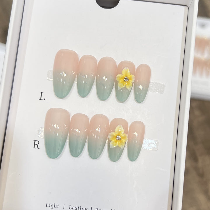 Elegant Ombre Press-On Nail Set with Floral Accents Stornfield