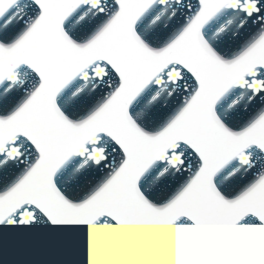 Floral Glitter Acrylic Nail Art Extensions Stornfield